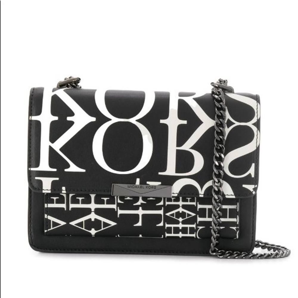 Michael Kors Jade Black White Leather Shoulder Bag